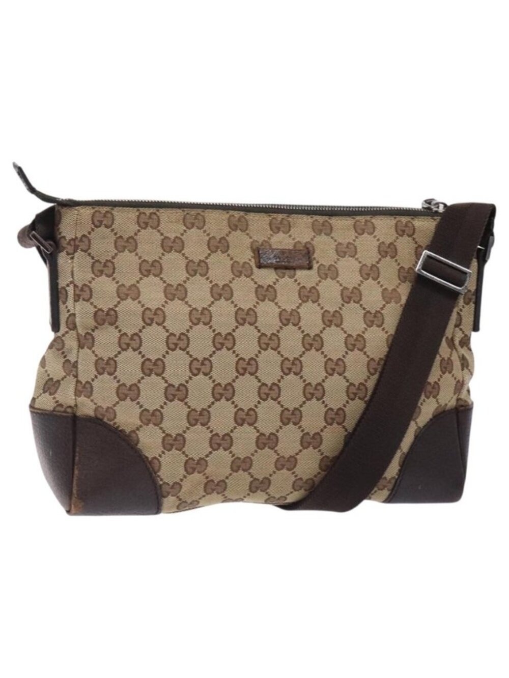 Authentic GUCCI GG Canvas Shoulder Bag Beige Silver 114273